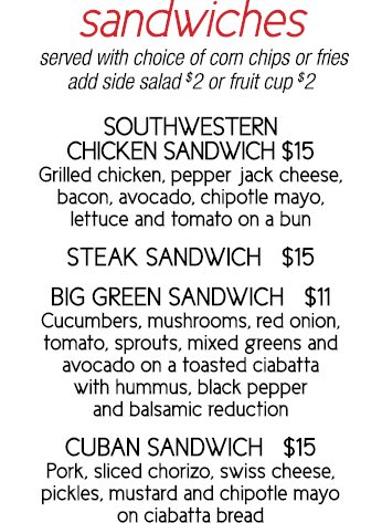 sandwiches served with choice of corn chips or fries add side salad  2 or fruit cup  2 southwestern chicken sandwich    