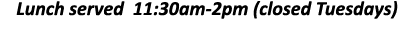 Lunch served 11:30am-2pm (closed Tuesdays)