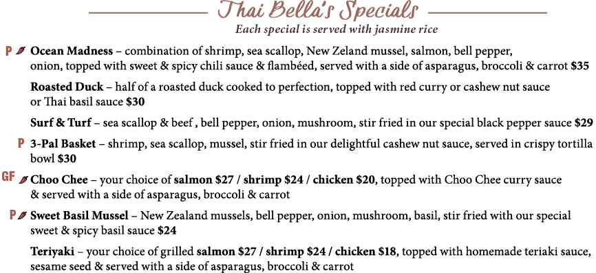  O cean Madness   combination of shrimp, sea scallop, New Zeland mussel, salmon, bell pepper, onion, topped with swee   