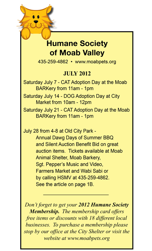 Human Society of Moab Valley adoption day dates.