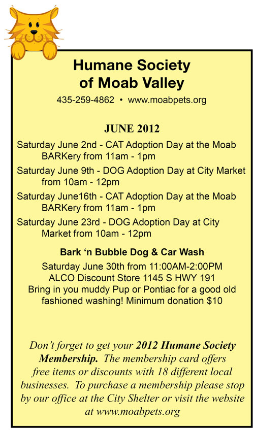 June 2012 Humane Society of Moab Valley Adoption Days