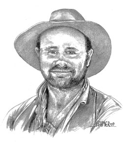 Drawing of Jerry Gatlin by John Hagner, Moab Utah
